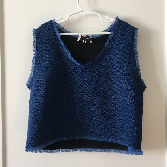 Topshop Tops - NEW TOPSHOP UNIQUE Navy Blue Tweed Textured Crop Tank Top